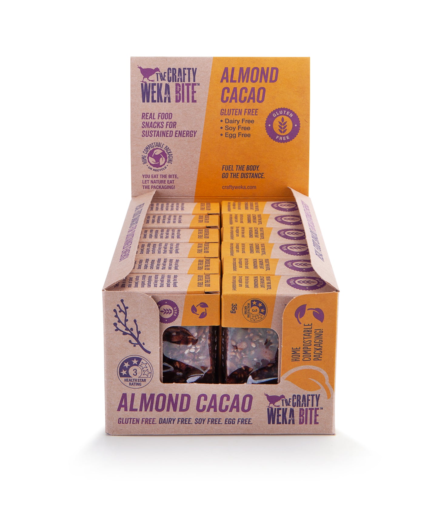12x Bite Size Almond Cacao Flavour Gluten Free Snack Bars