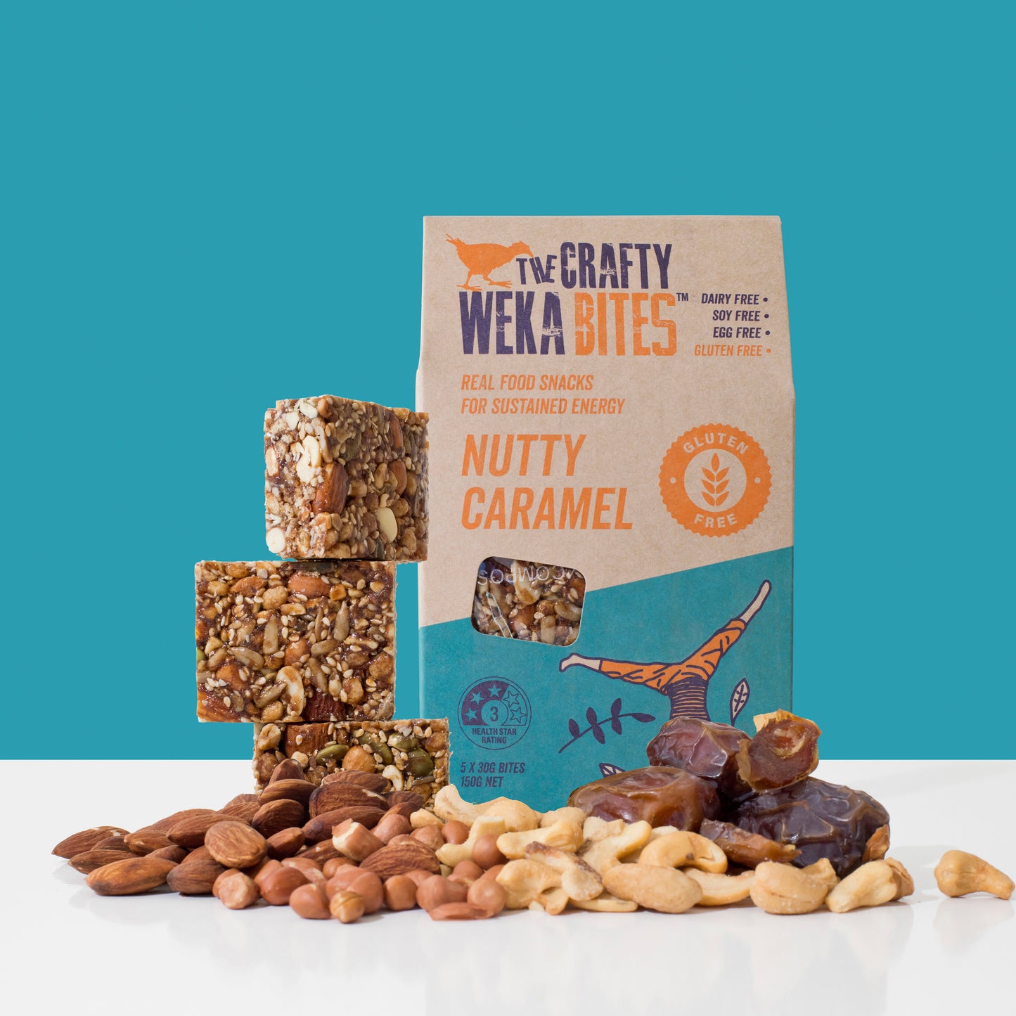 25x Nutty Caramel Flavour Gluten Free Bite Size Snack bars (5x Packs of 5)